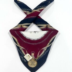 WOMEN HANDKERCHIEF CELINE Gold Blue Red CarriageBANDANA COTTON POCKET SQUARE 18”